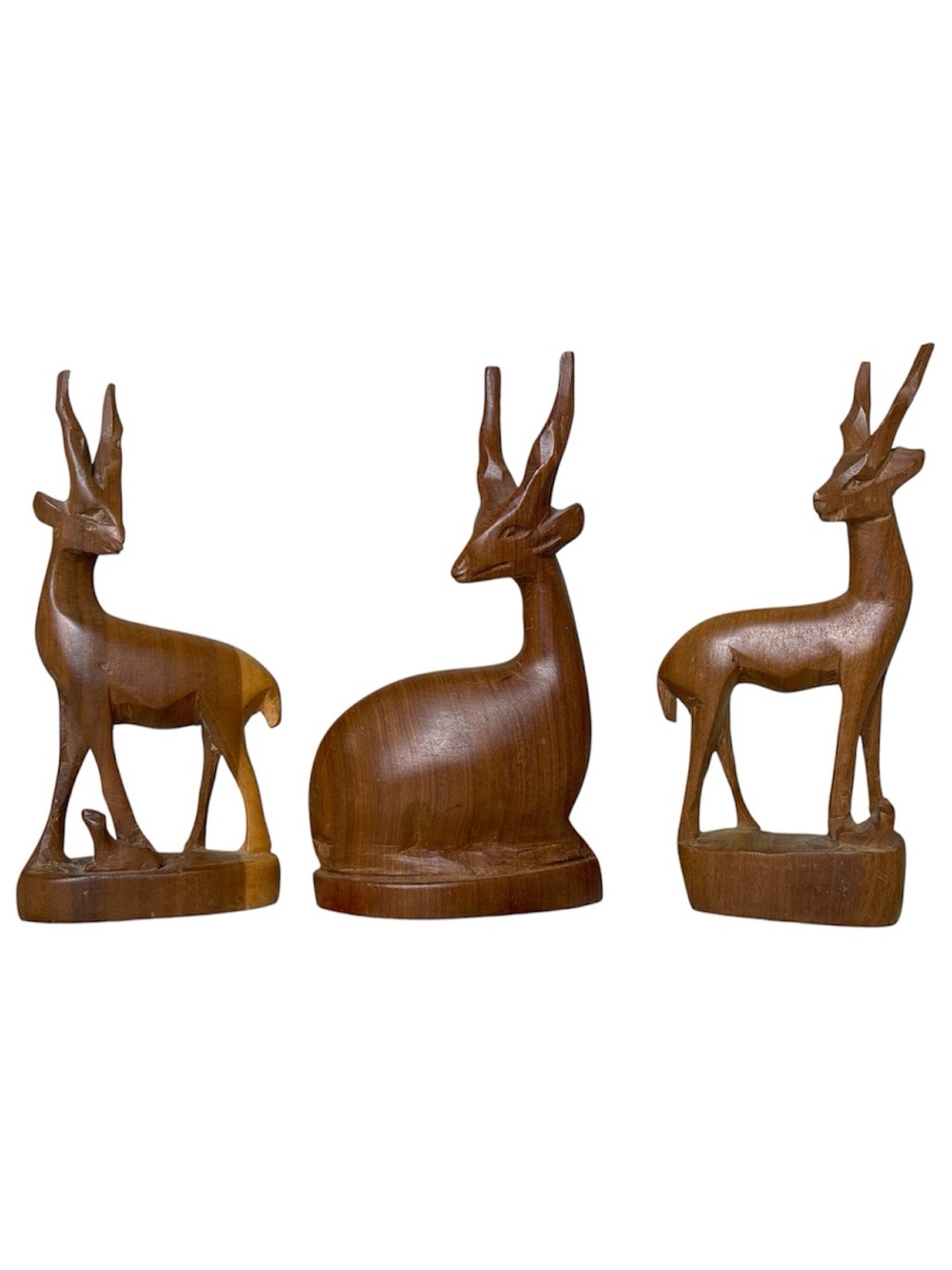 Vintage Mid Century Carved Wooden African Antelope Sculpture Figurine | Set of 3